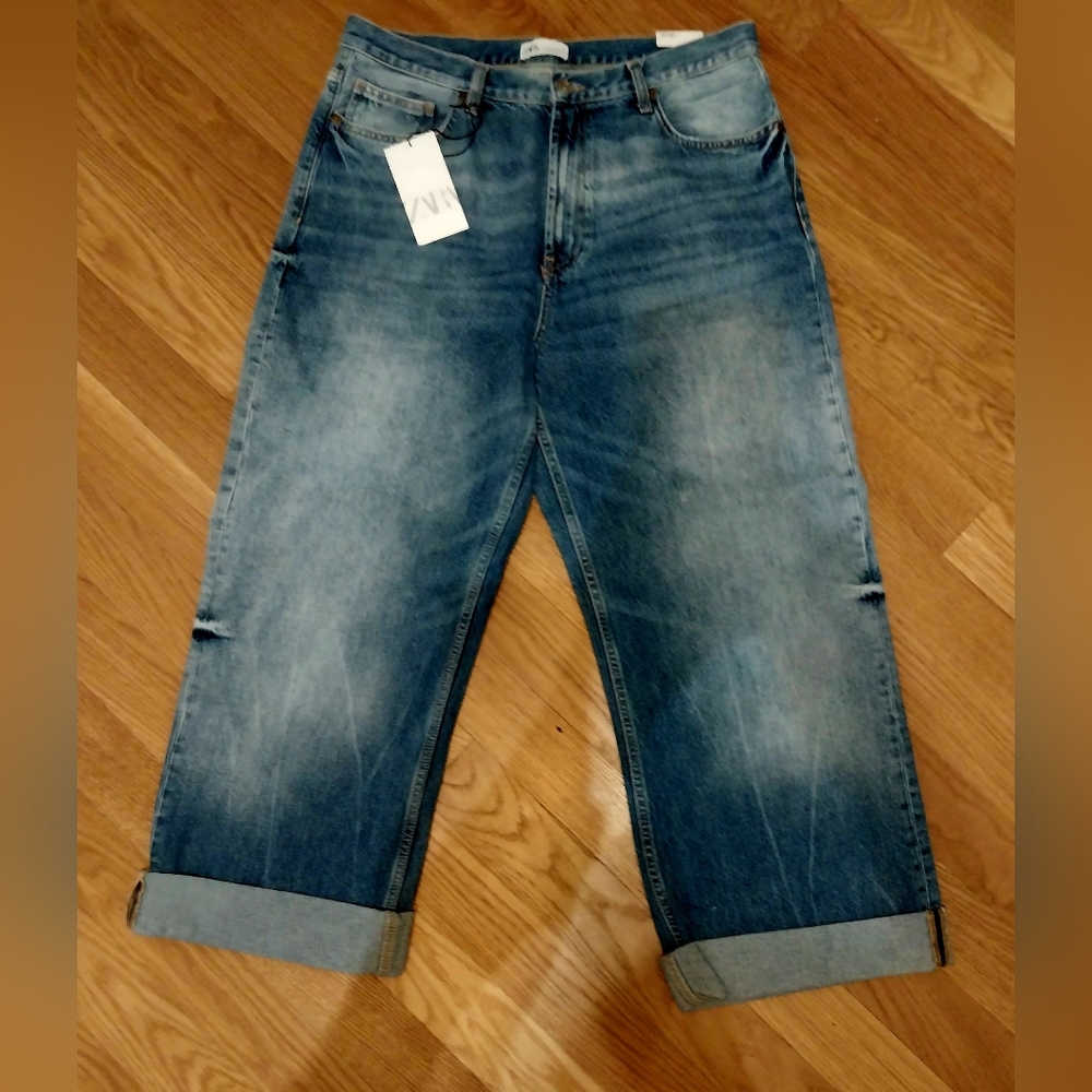 Zara Blue Distressed Boyfriend Jeans